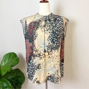 •LEWIT• Silk Floral Sleeveless Oversized Blouse Top Size S‎ Career Business